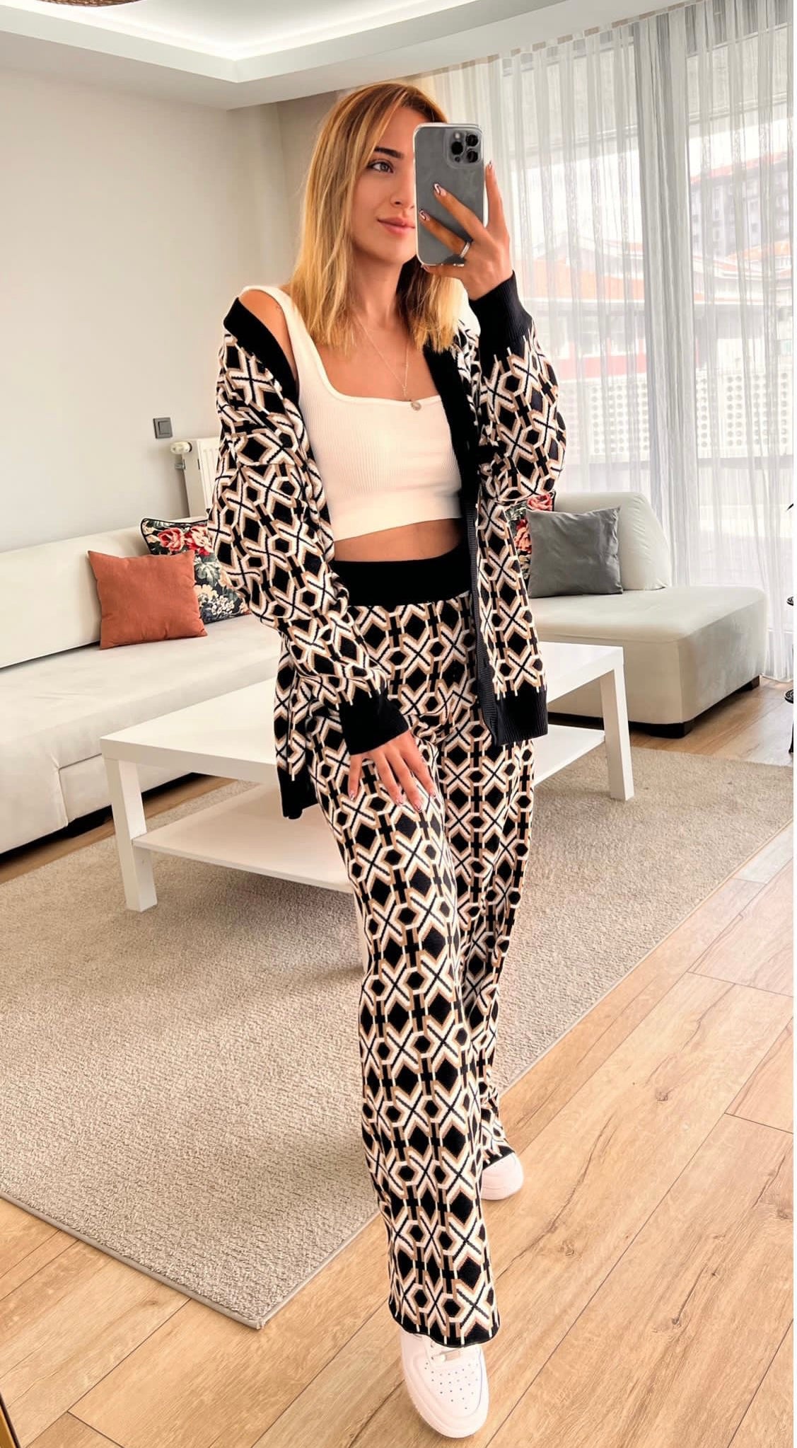 Button Down Wool Cardigan Sweater Knit Co-ord Set