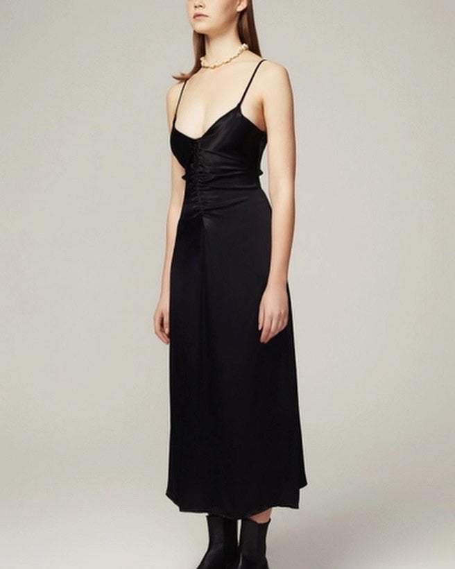 Black Pleated Silk Dress