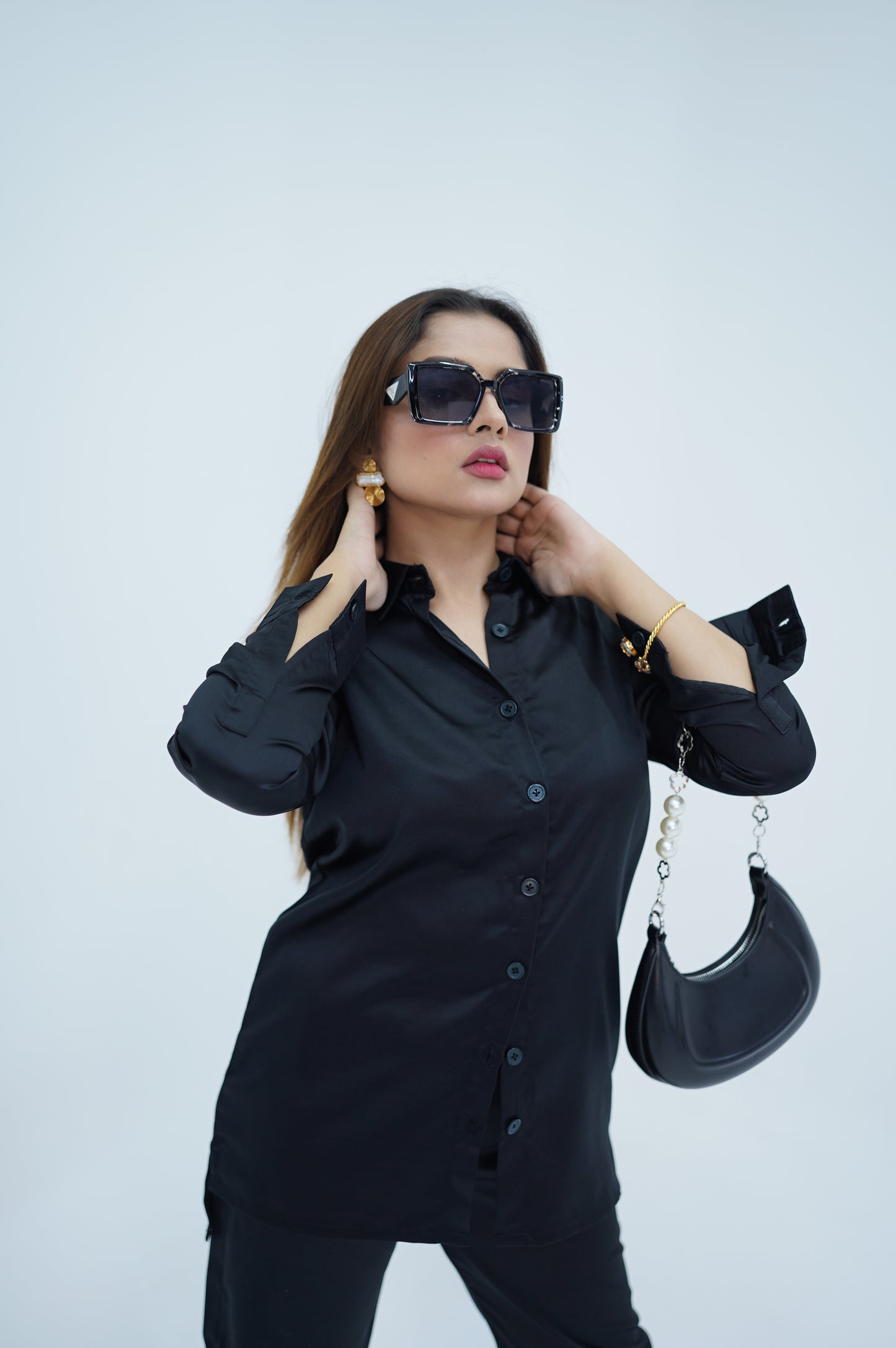 Black Satin Silk Dress Shirt