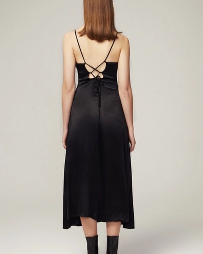 Black Pleated Silk Dress