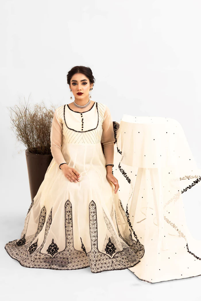 Festive Collection- 2PC EMBROIDERED ORGANZA FROCK WITH LINING & DUPATTA