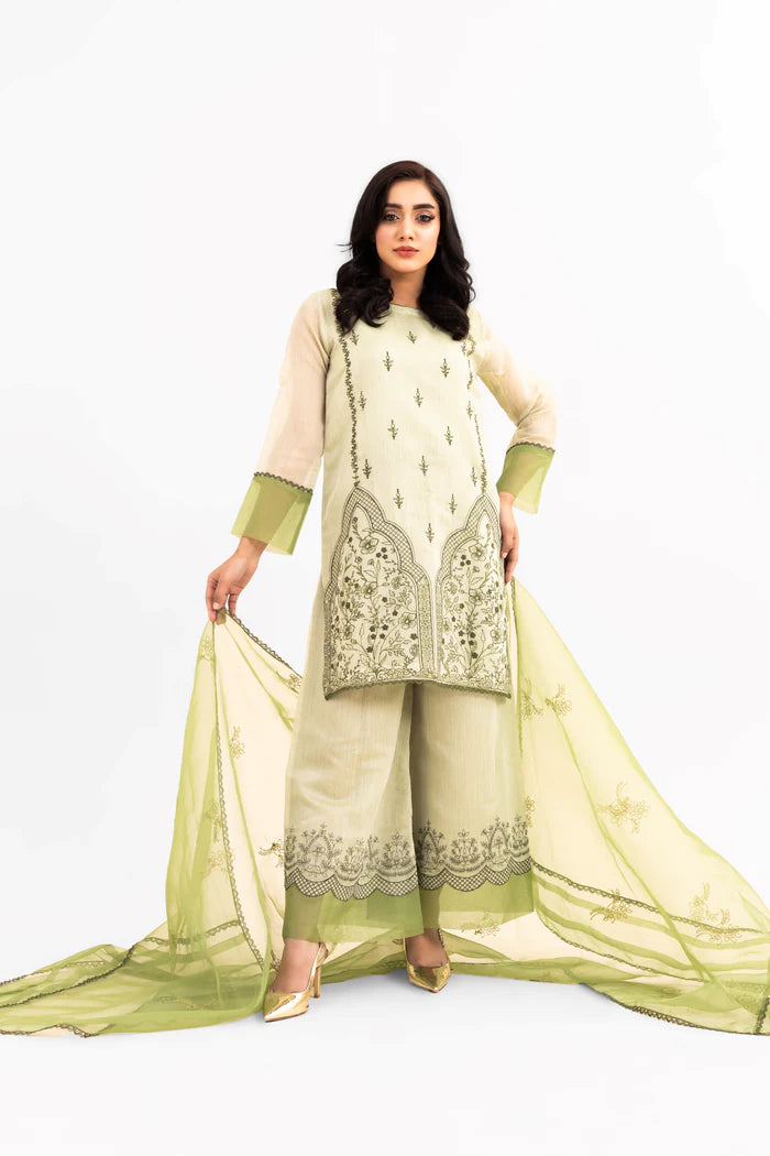 Festive Collection- 2PC EMBROIDERED ORGANZA SHIRT WITH ORGANZA EMBROIDERED TROUSERS