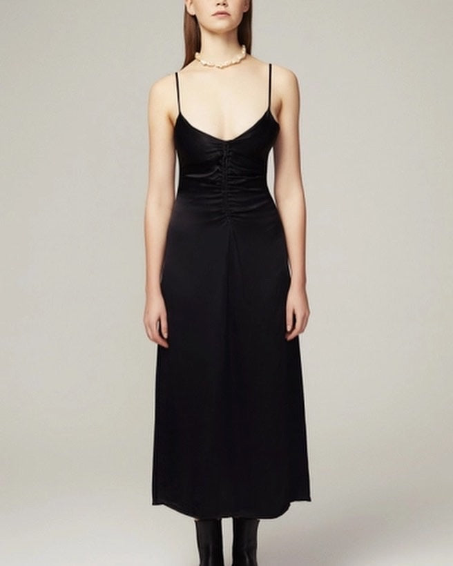 Black Pleated Silk Dress