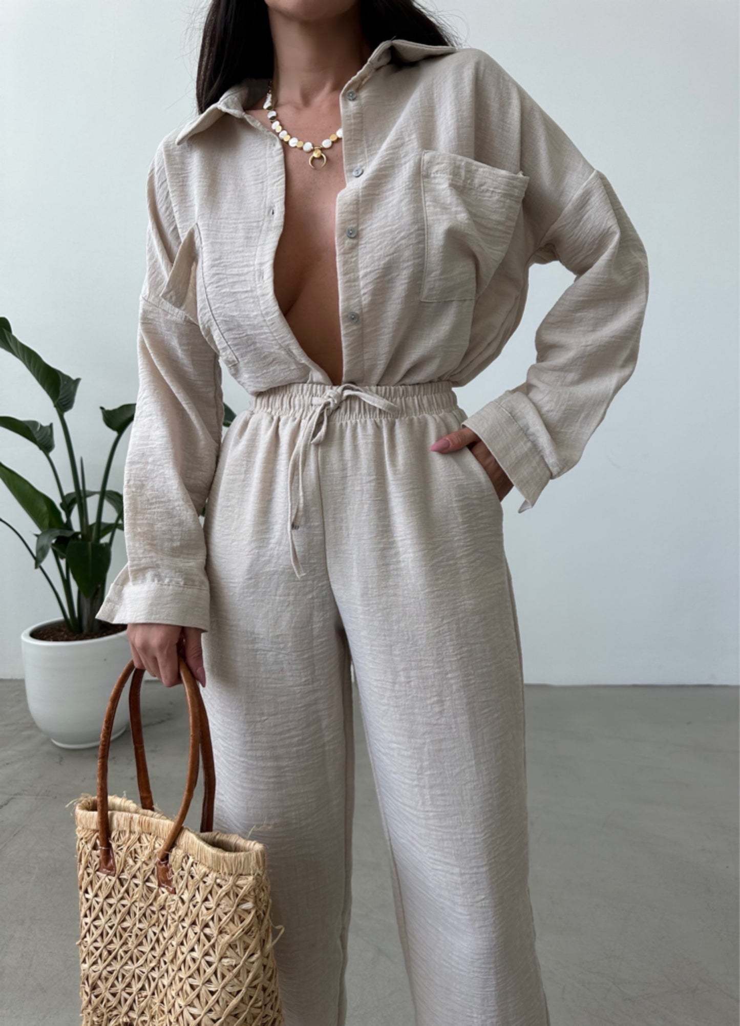 Stone White European Linen Co-ord Set