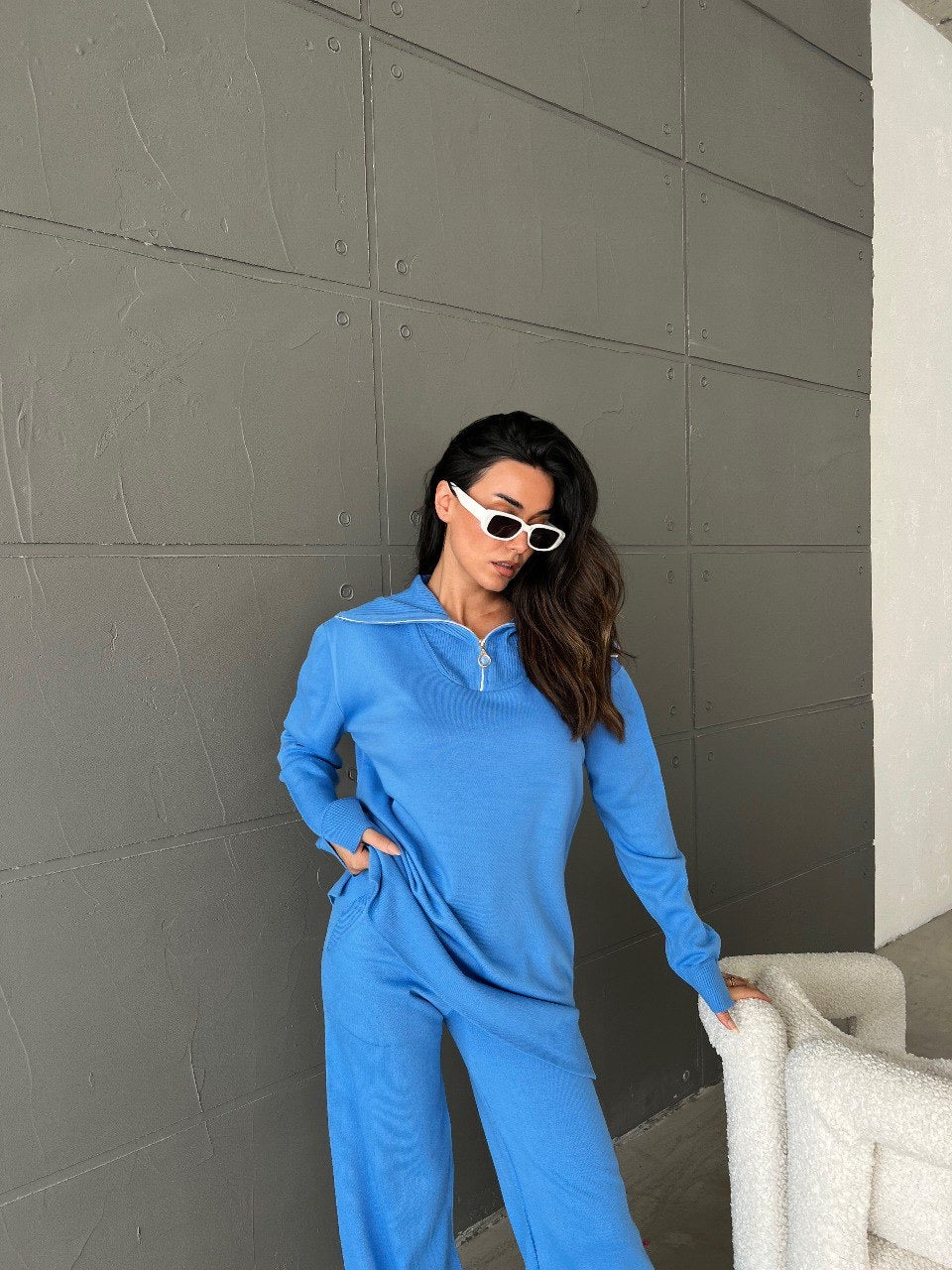 Sea-Blue Sweater Knit Co-ord Set