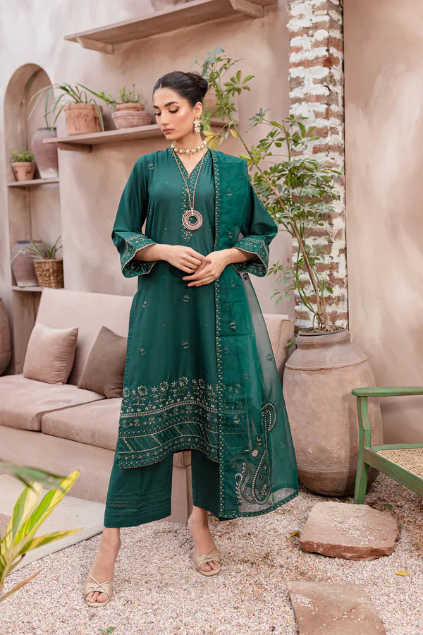 DARK PINE 3PC - EMBROIDERED LAWN DRESS