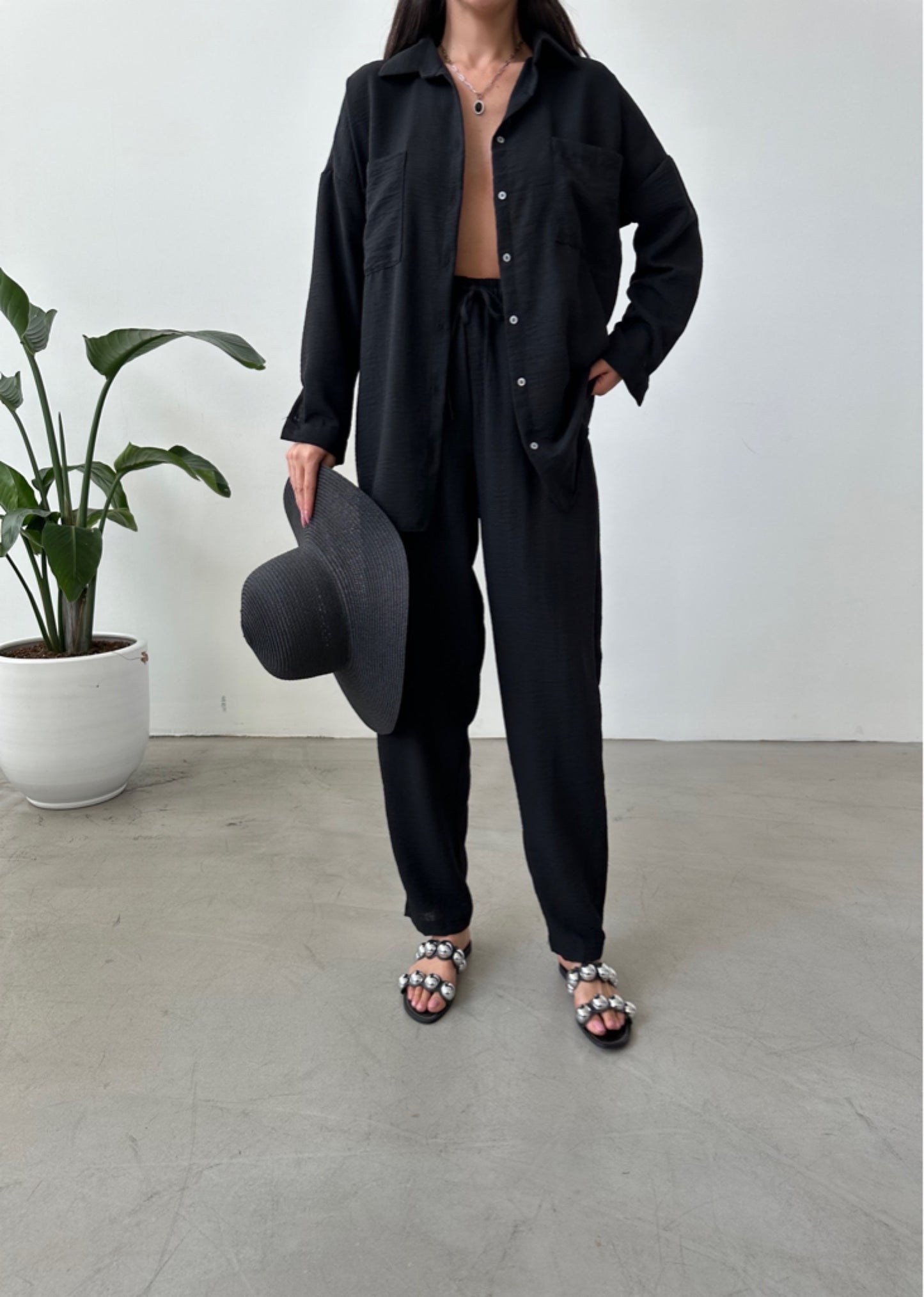 Black European Linen Co-ord Set