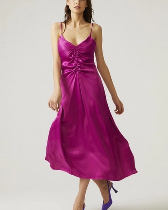 Pink Pleated Silk Dress