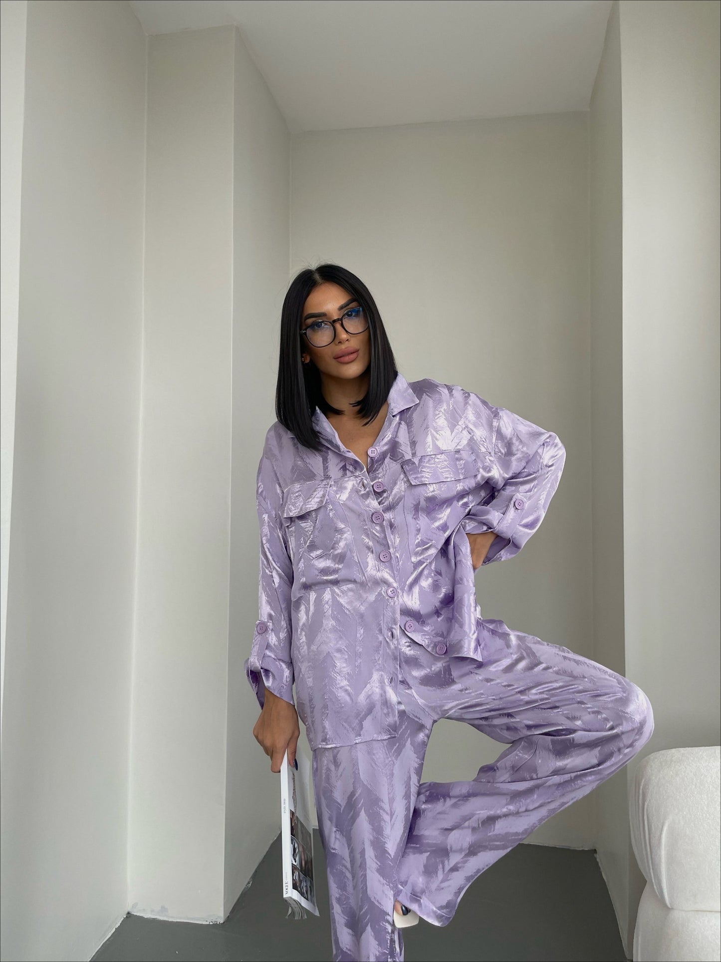 Zara Purple Embossed Silk Co-ord Set