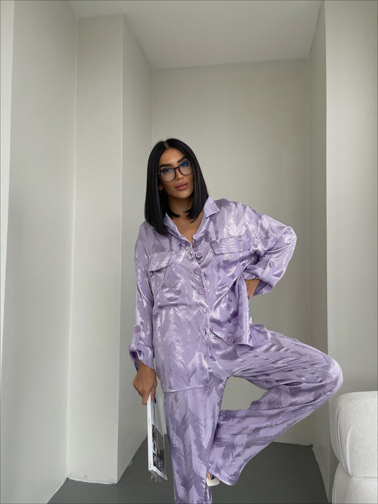 Purple Embossed Silk Co-ord Set