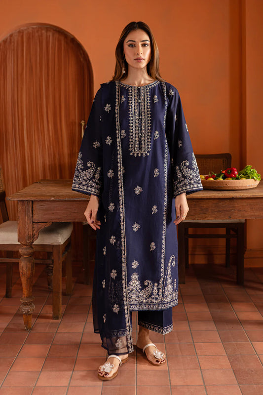Mid Night Blue 3Pc - Embroidered Dress