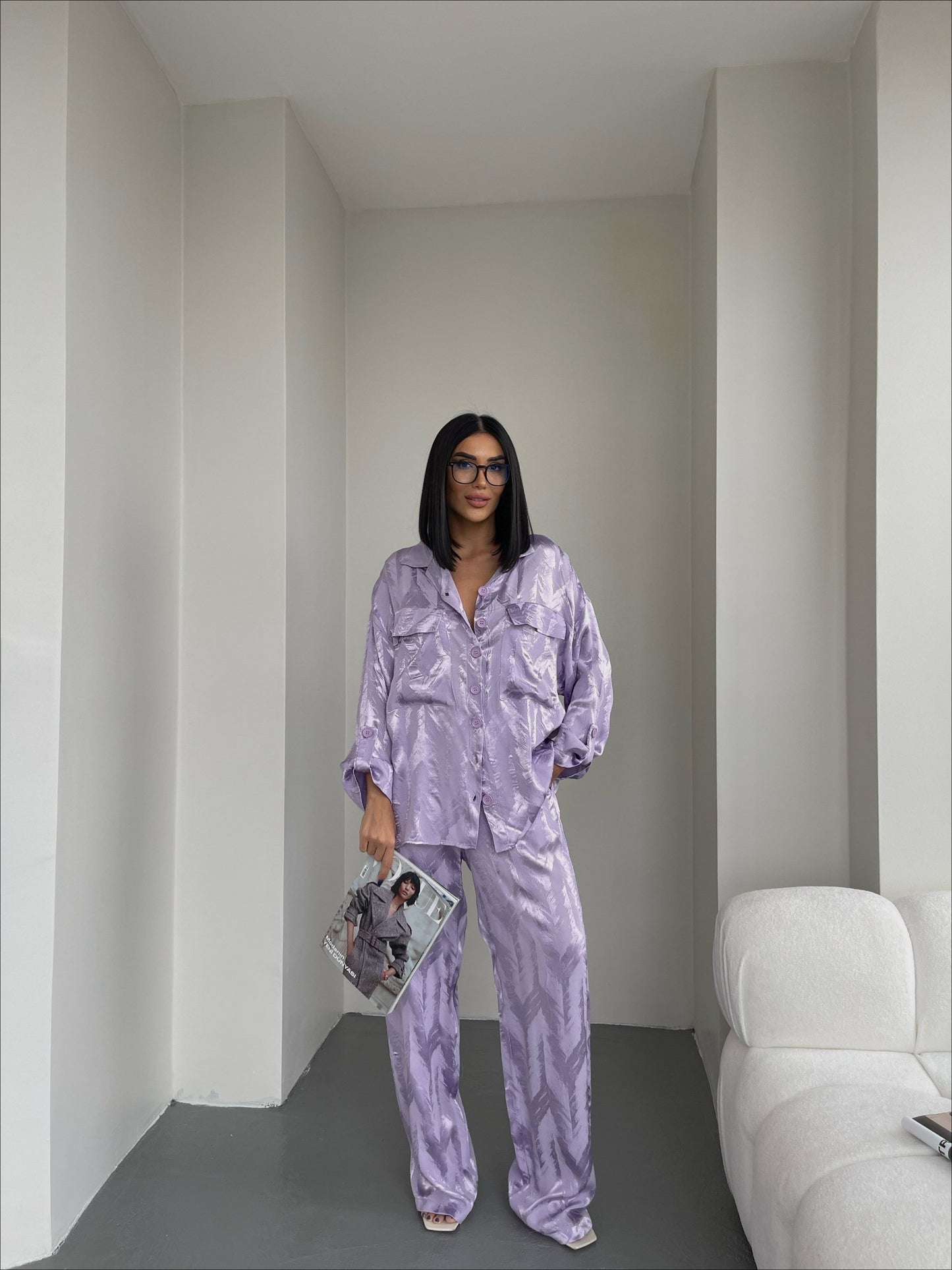 Zara Purple Embossed Silk Co-ord Set