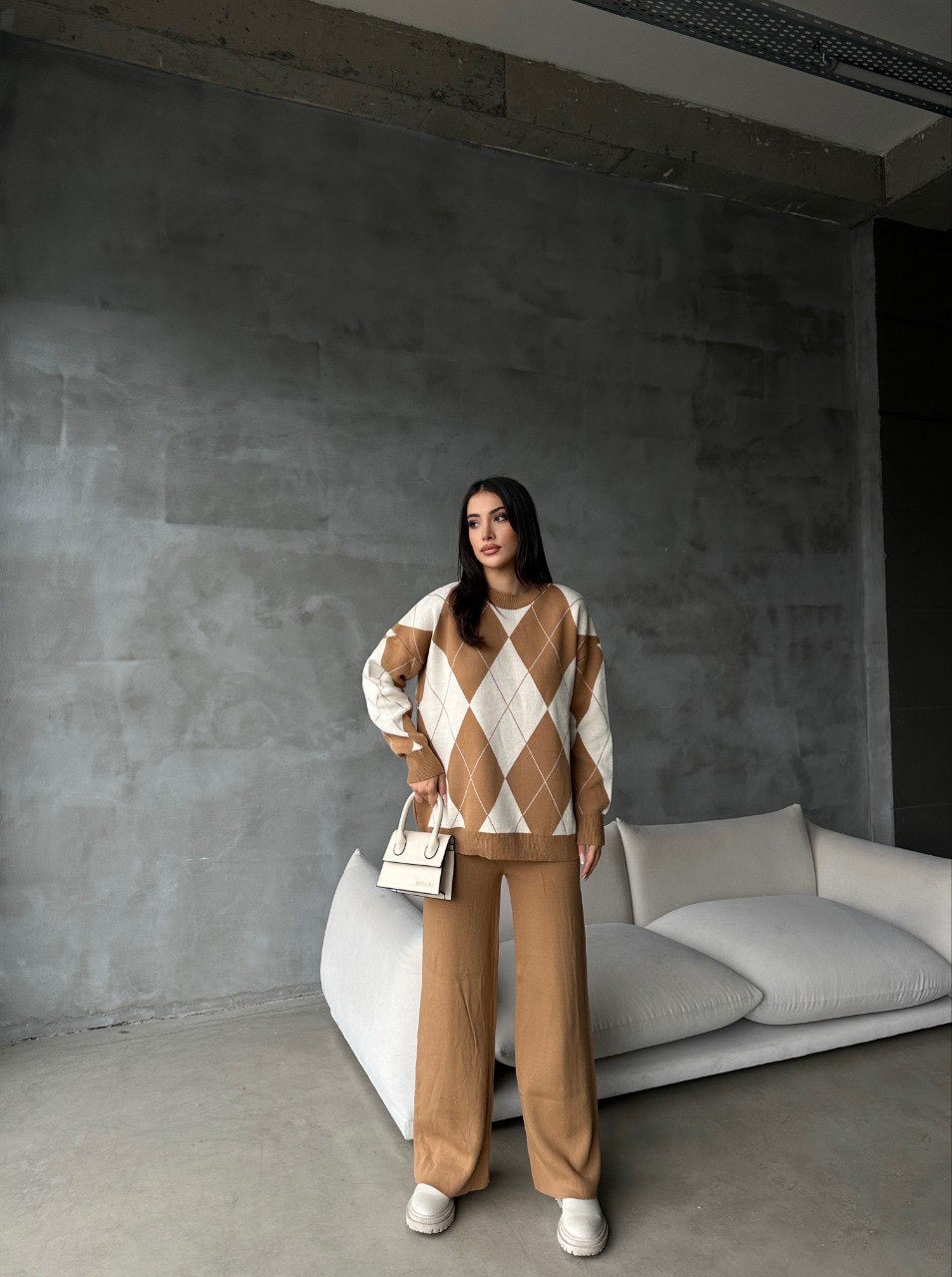 Beige Sweater Knit Co-ord Set