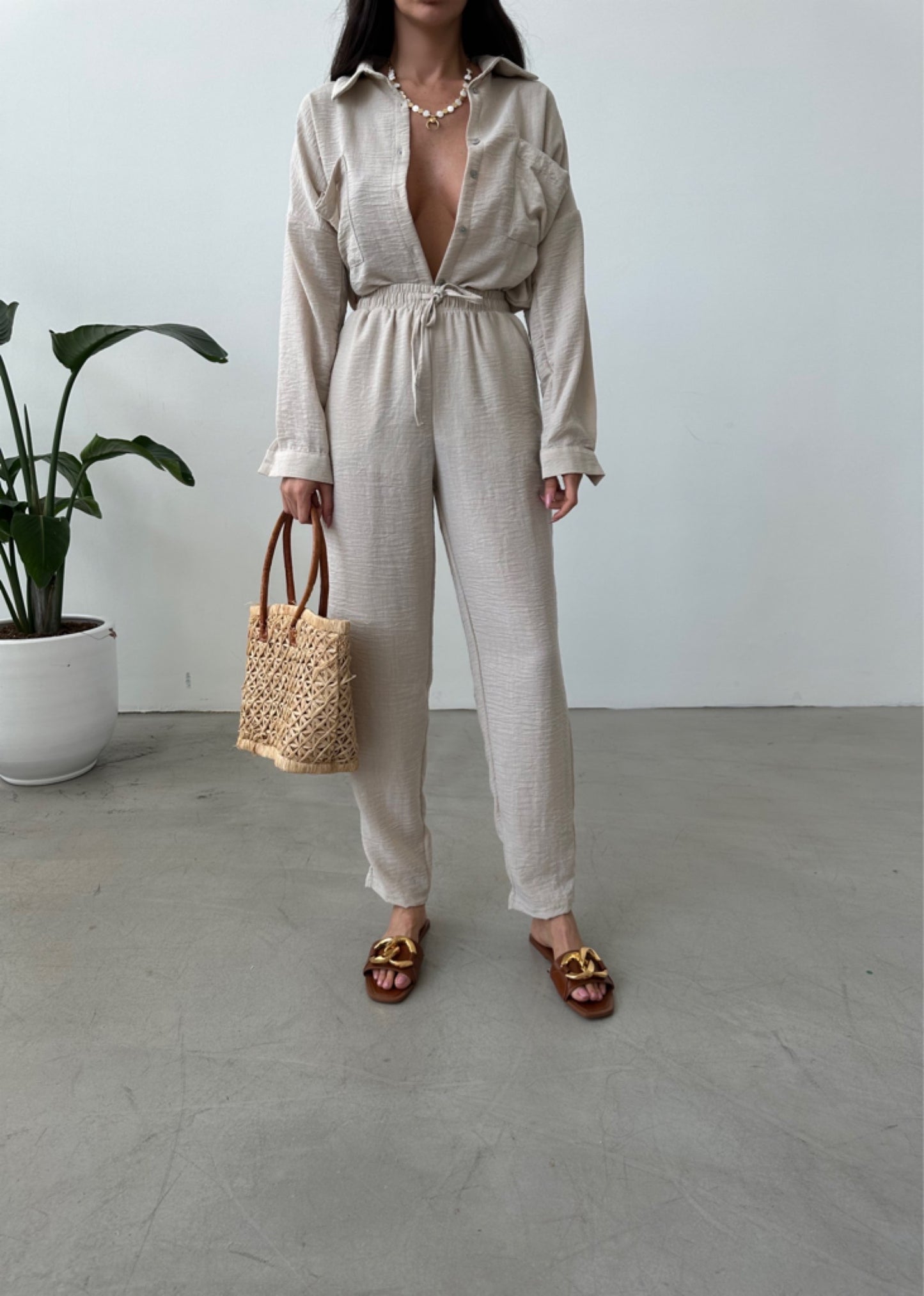 Stone White European Linen Co-ord Set