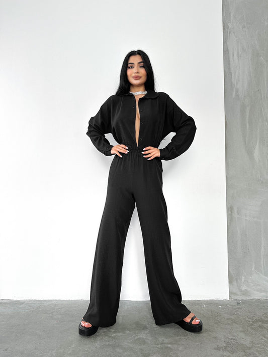 Crush Detailed Black Cotton Co-ord Set