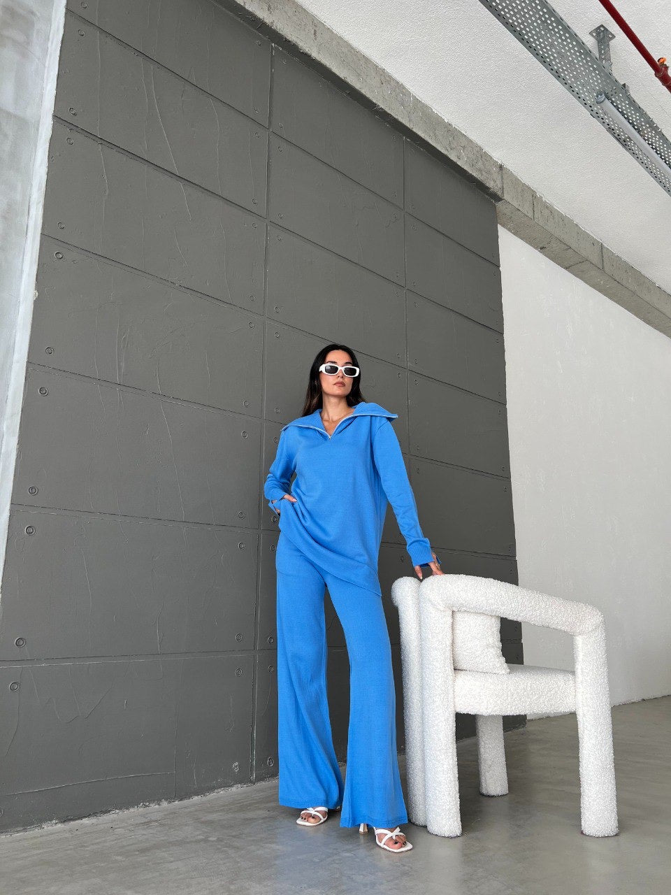 Sea-Blue Sweater Knit Co-ord Set