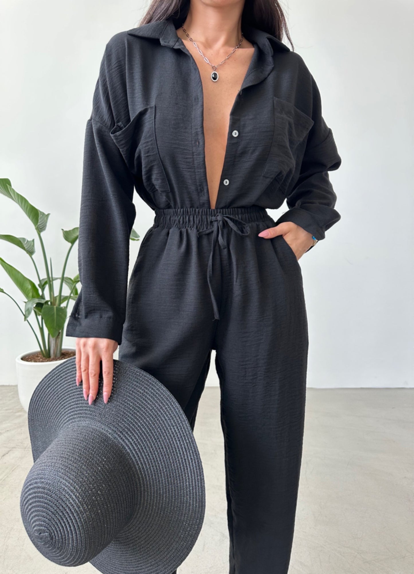 Black European Linen Co-ord Set