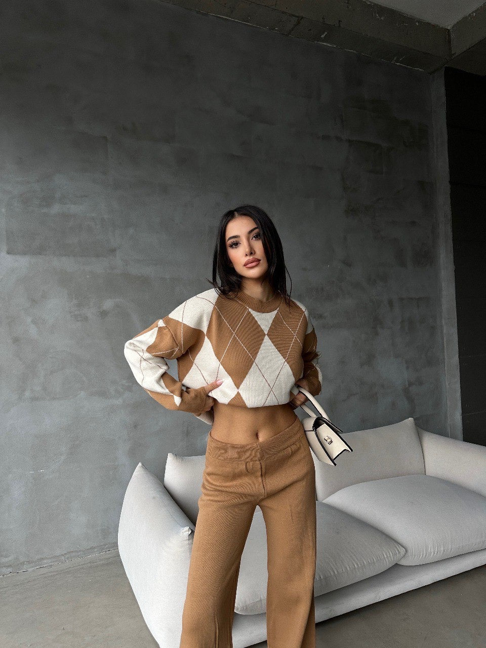 Beige Sweater Knit Co-ord Set