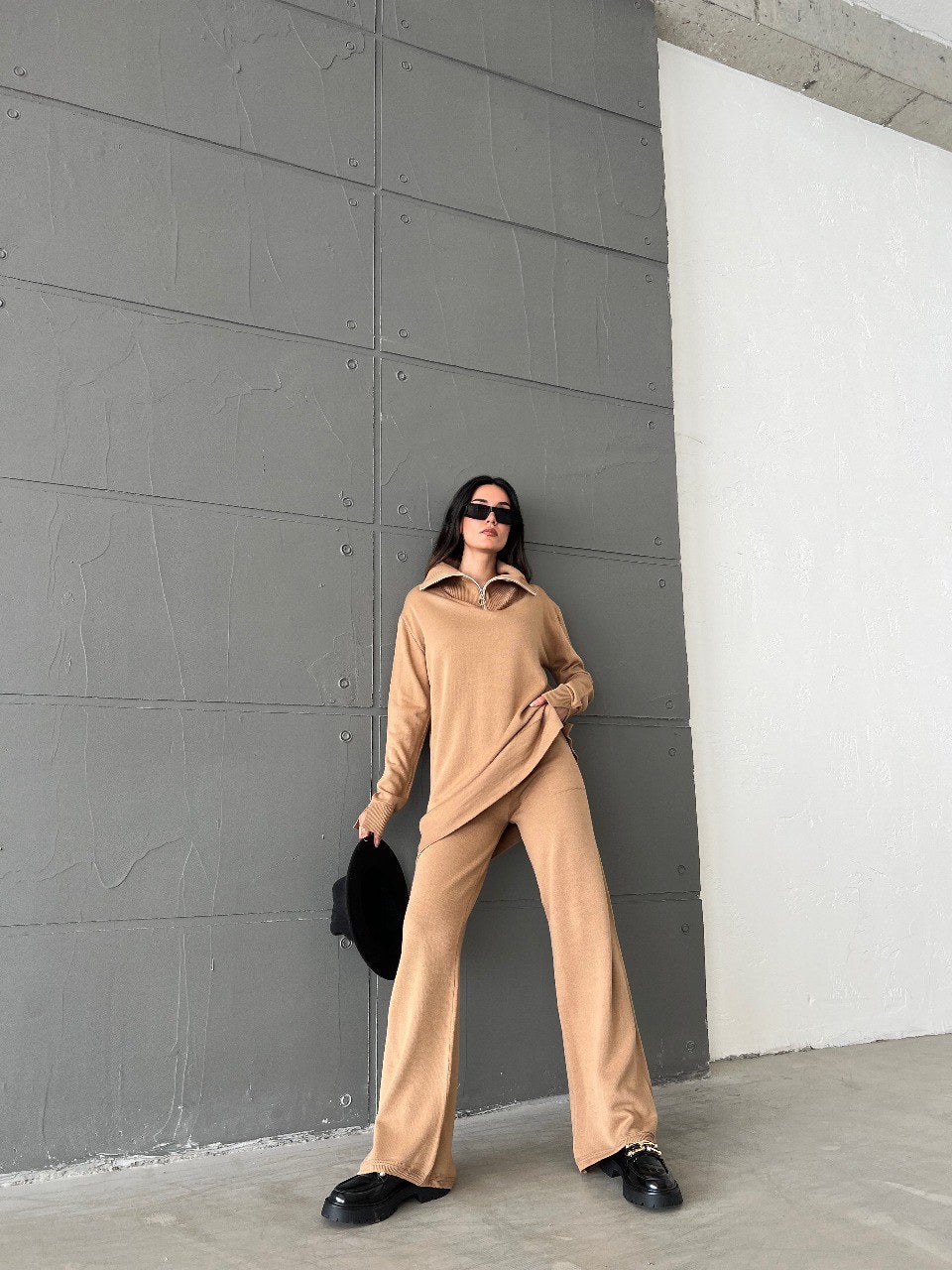 Camel Brown Sweater Knit Co ord Set