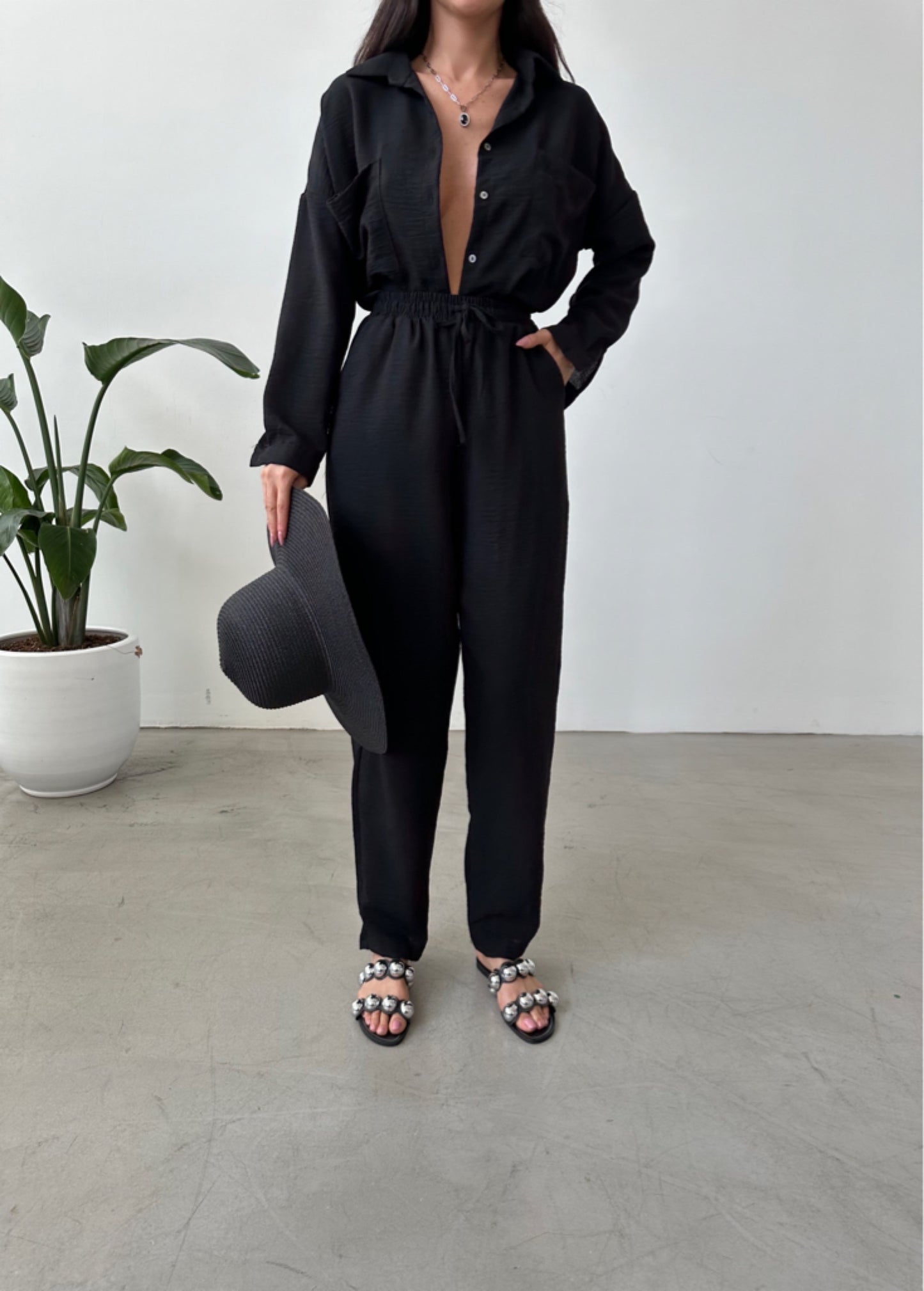 Black European Linen Co-ord Set