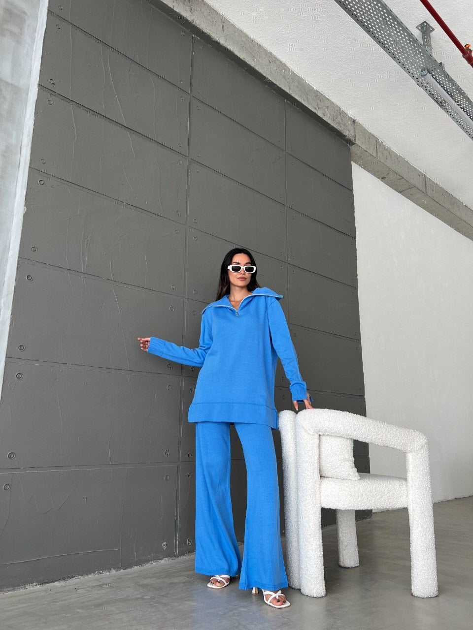 Sea-Blue Sweater Knit Co-ord Set