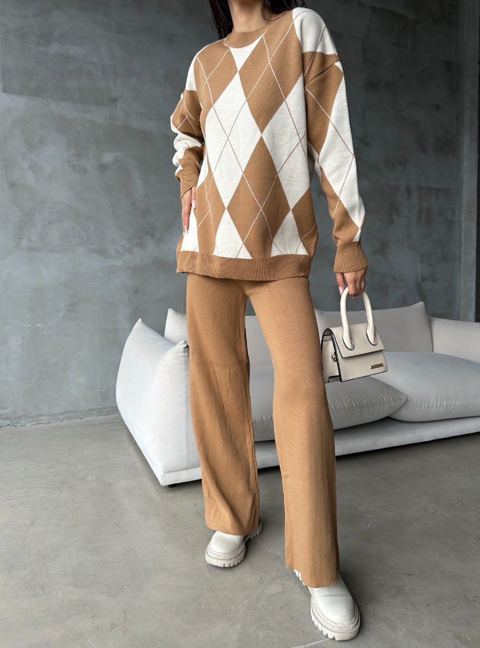 Beige Sweater Knit Co-ord Set