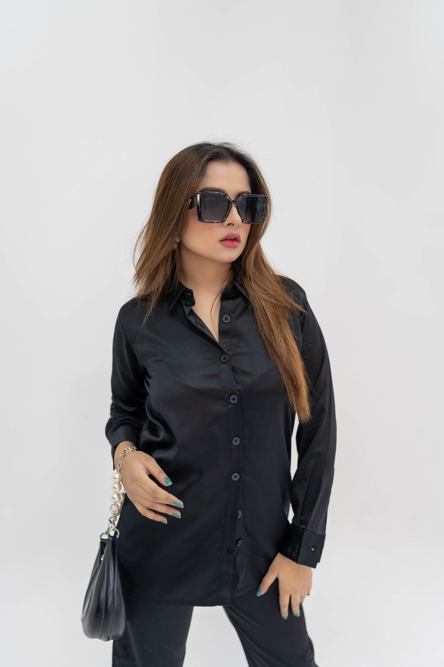 Black Satin Silk Dress Shirt