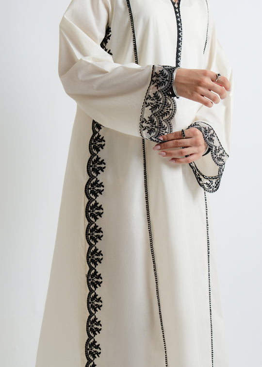 BESTSELLING Off-WHITE EMBROIDERED AIR-LINE STITCHED DRESS (Embroidered Trousers).