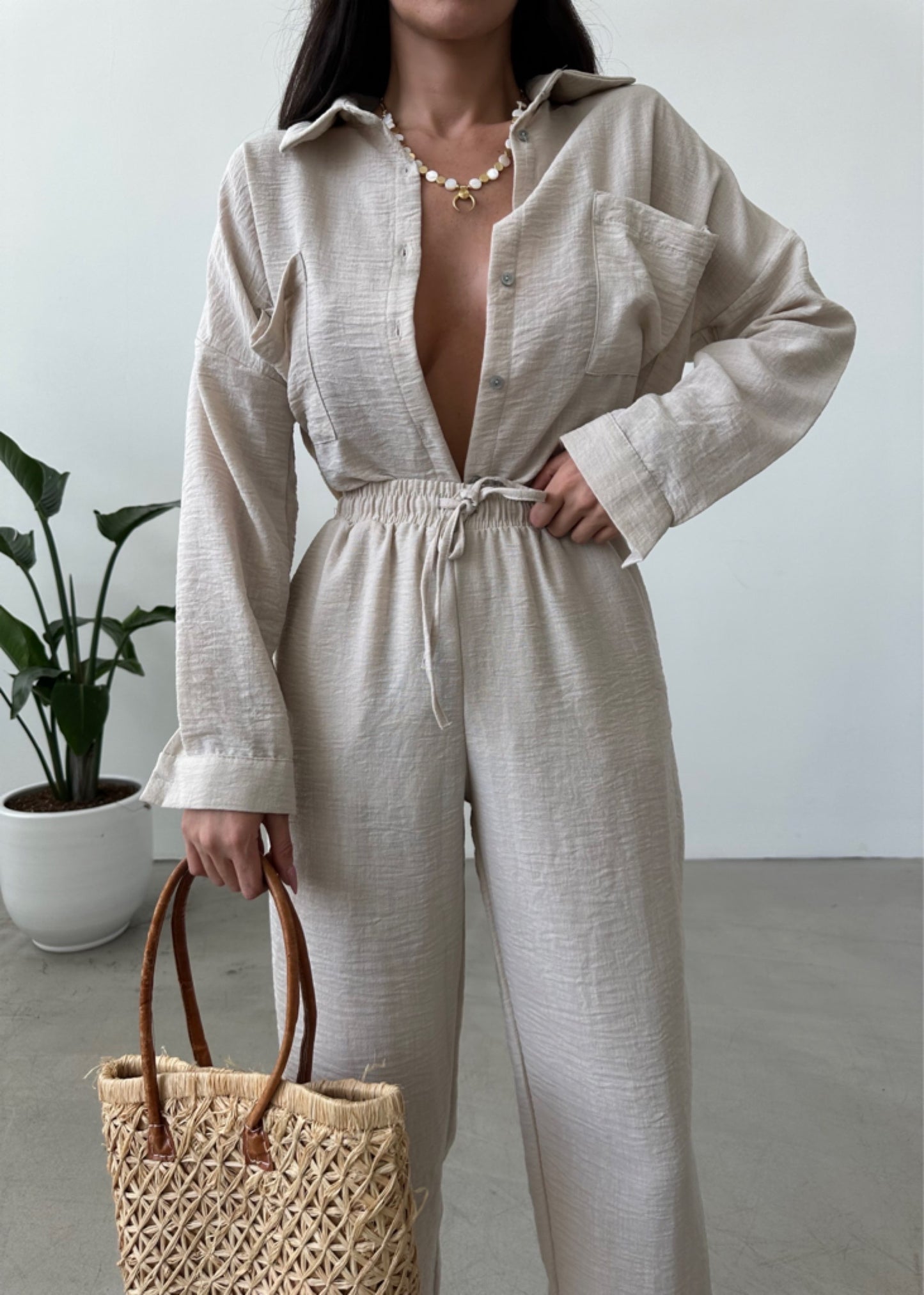 Stone White European Linen Co-ord Set