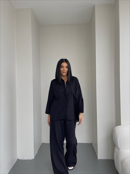 Black European Linen Co-ord Set