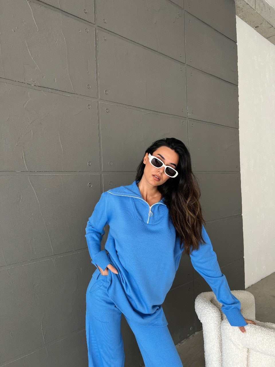 Sea-Blue Sweater Knit Co-ord Set