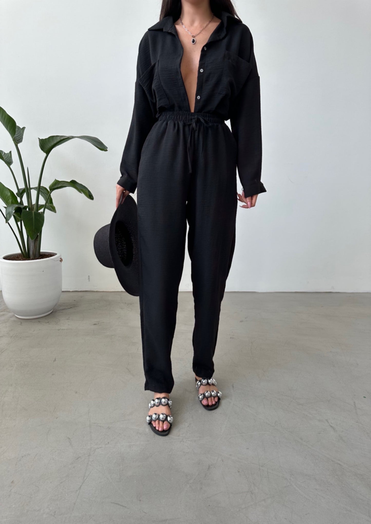 Black European Linen Co-ord Set