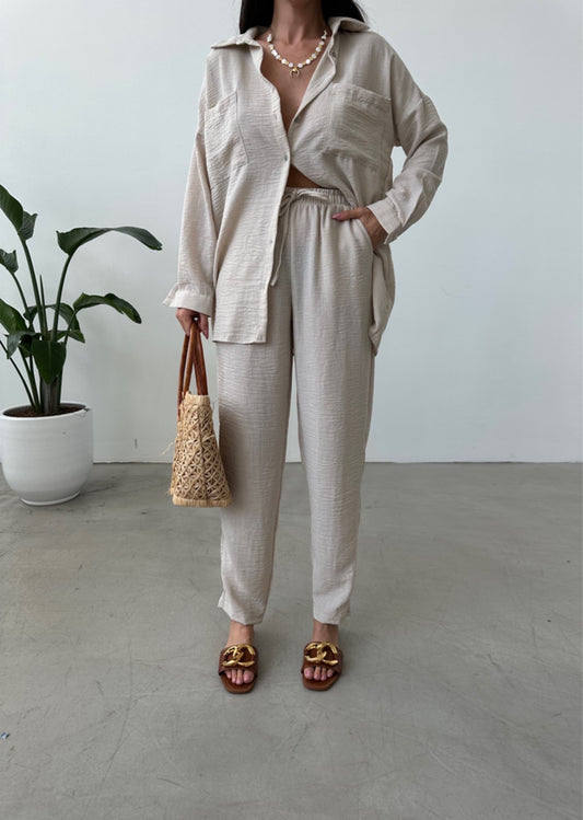 Stone White European Linen Co-ord Set