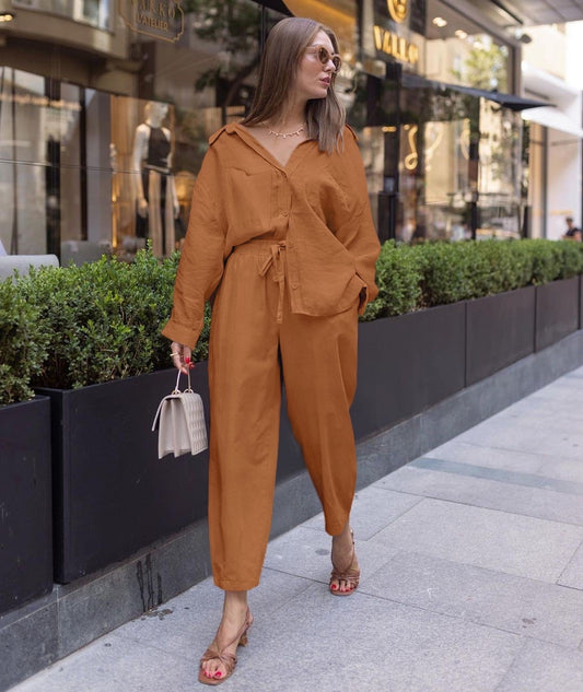 Brown European Linen Co-ord Set