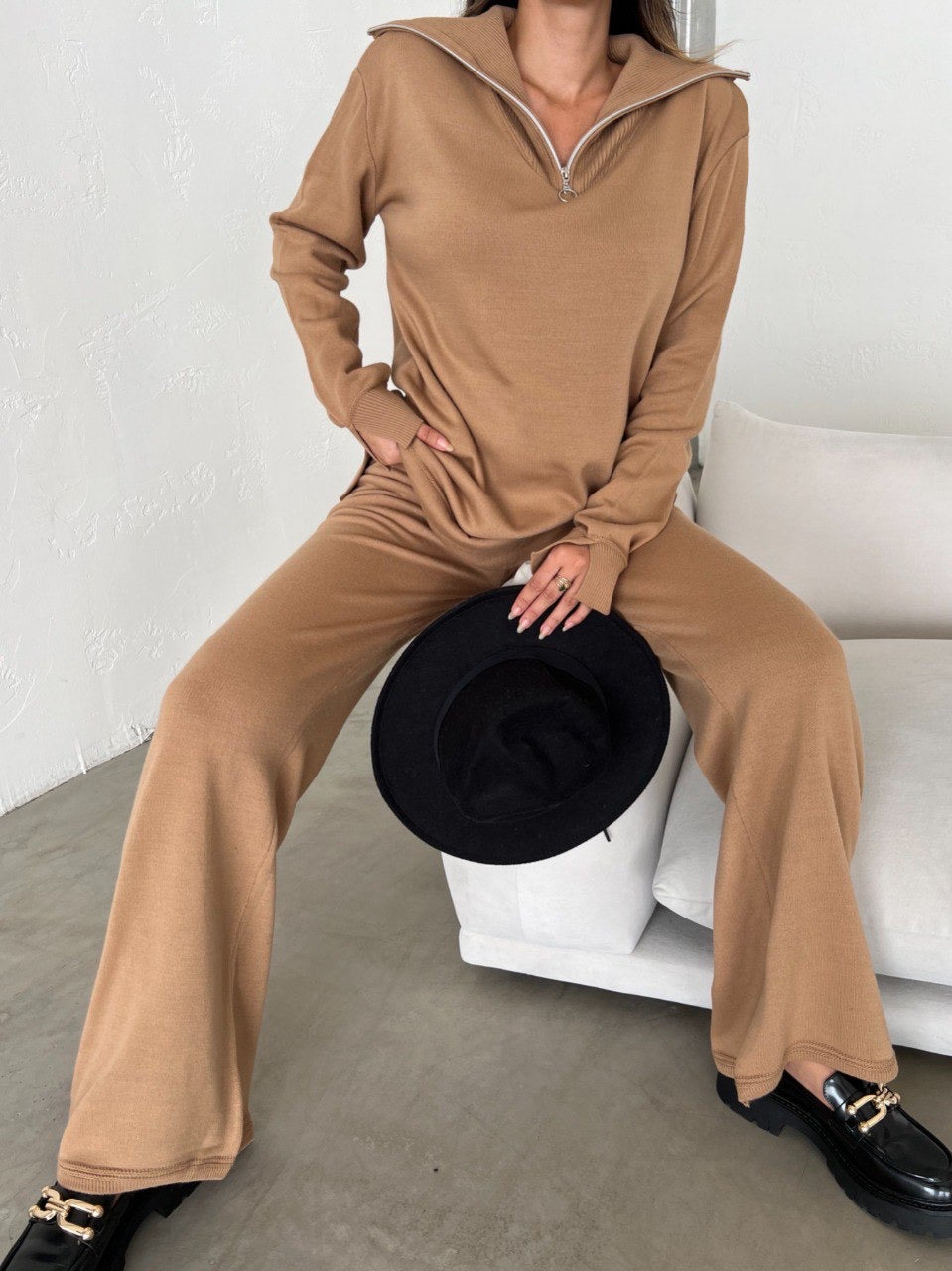 Camel Brown Sweater Knit Co ord Set