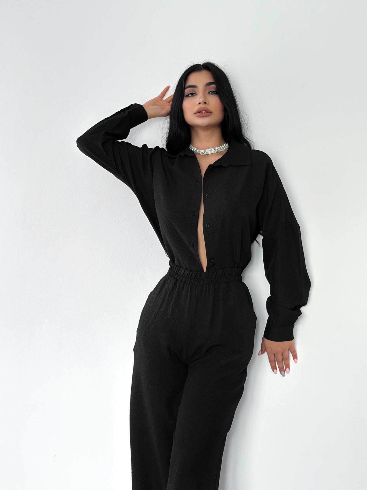 Crush Detailed Black Cotton Co-ord Set