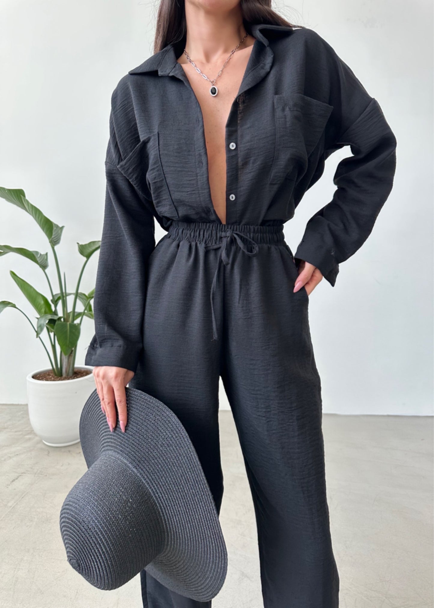 Black European Linen Co-ord Set