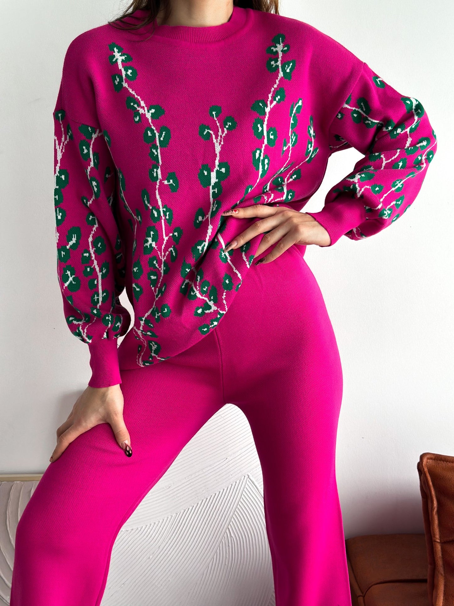 Fuchsia Floral Sweater Knit Co-ord Set