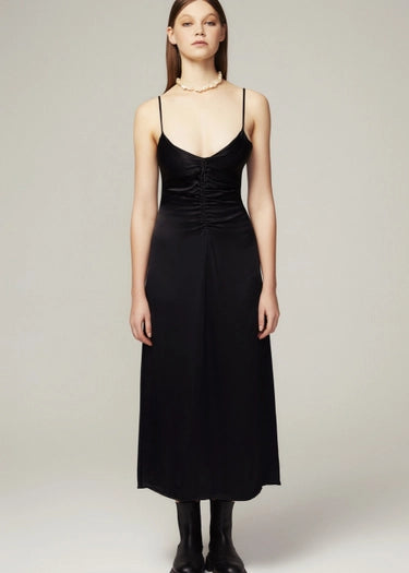 Black Pleated Silk Dress