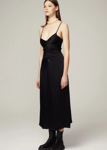 Black Pleated Silk Dress