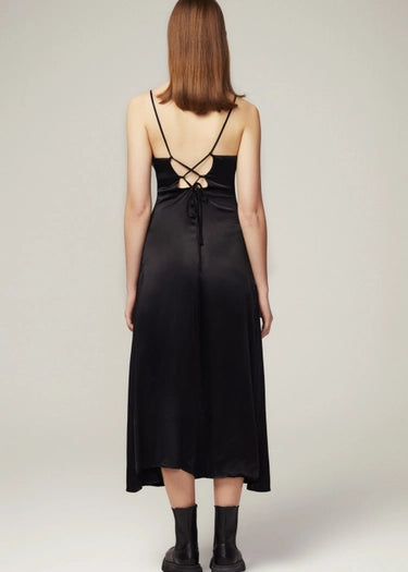 Black Pleated Silk Dress