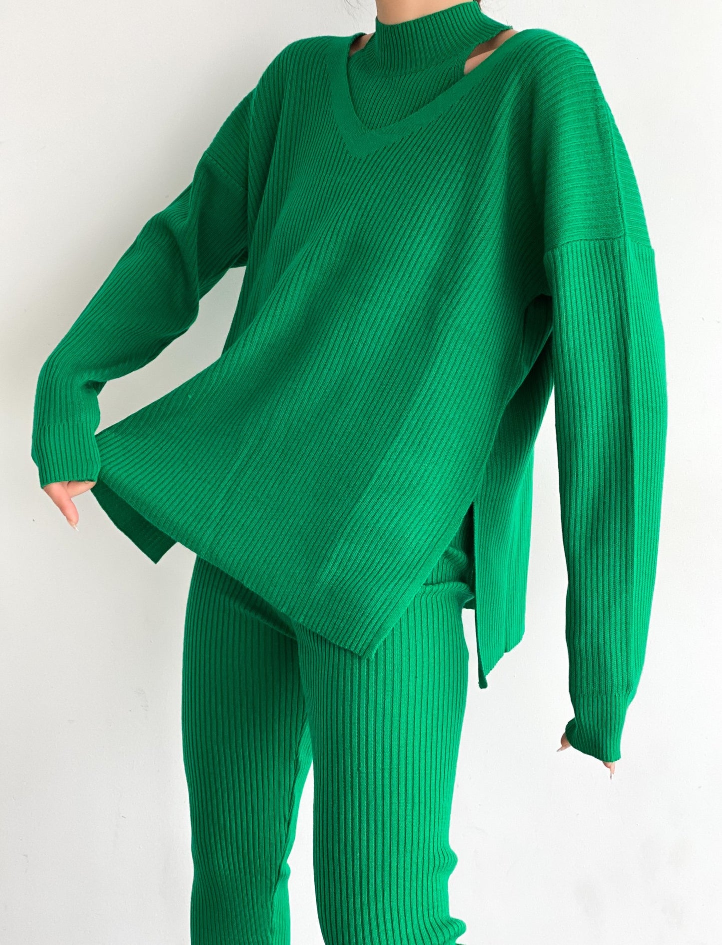 Green 3-Piece Sweater Knit Co-ord Set