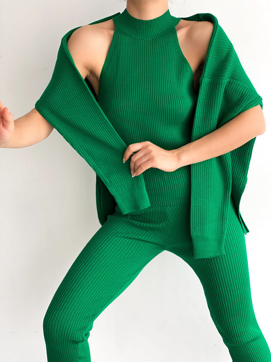 Green 3-Piece Sweater Knit Co-ord Set