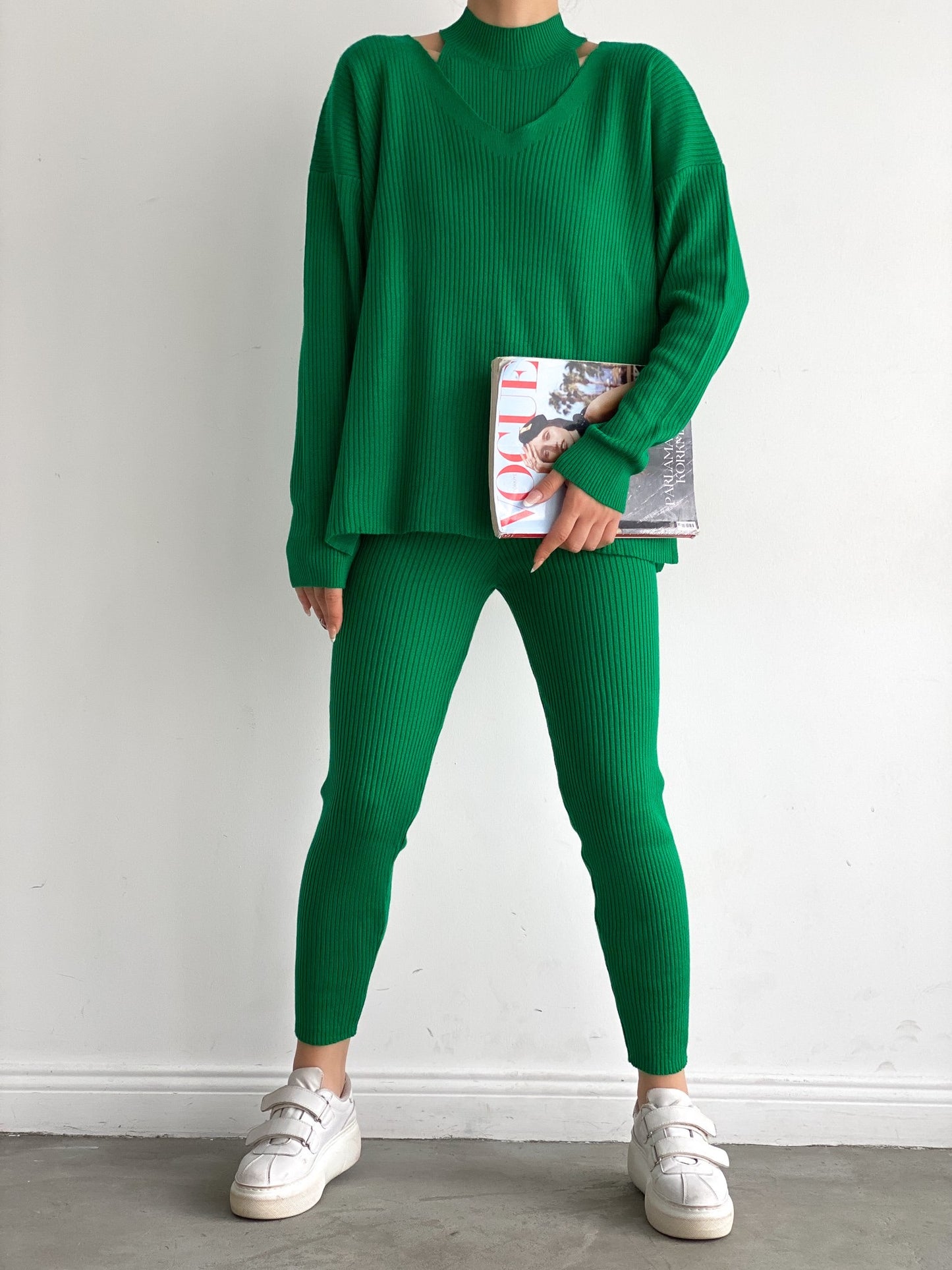 Green 3-Piece Sweater Knit Co-ord Set