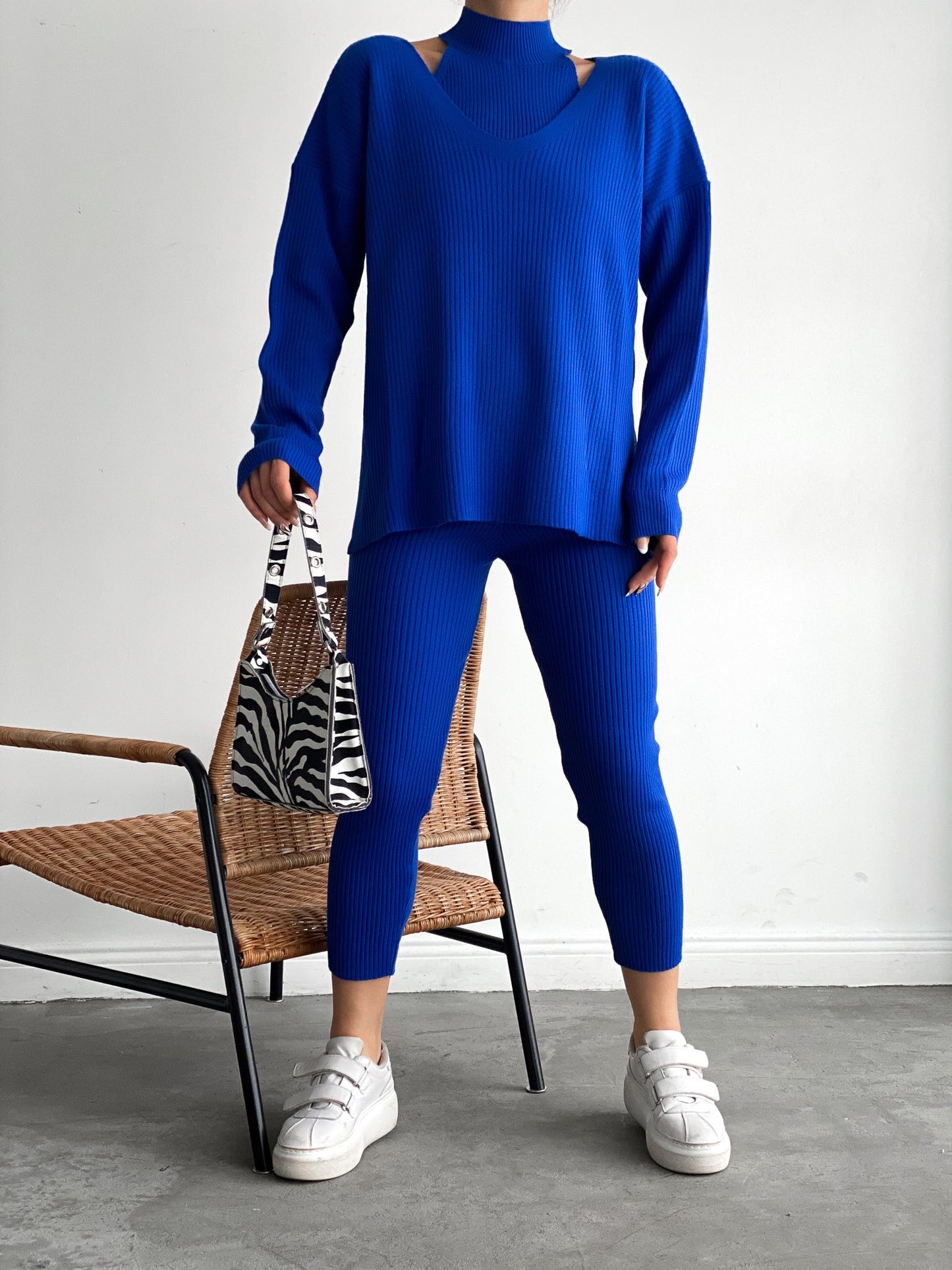 Blue 3-Piece Sweater Knit Co-ord Set