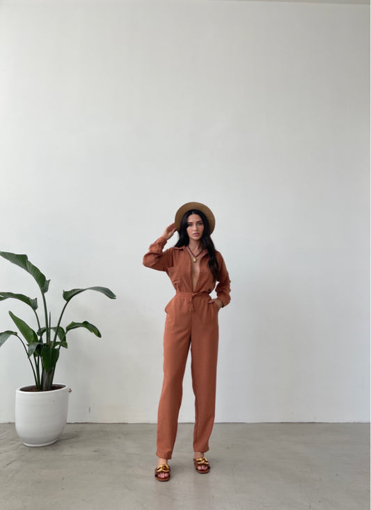 Tan Brown European Linen Co-ord Set