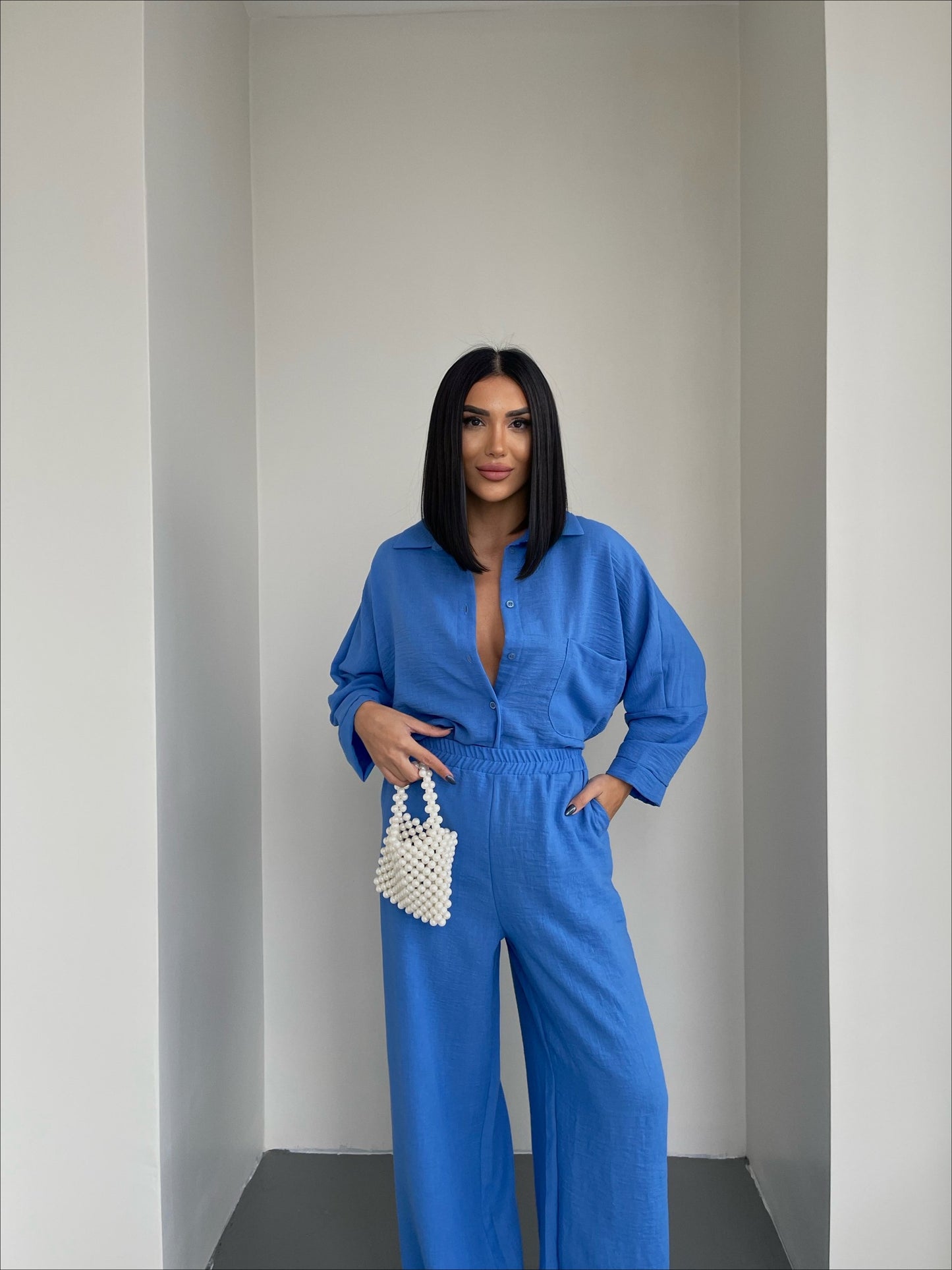 Blue European Linen Co-ord Set