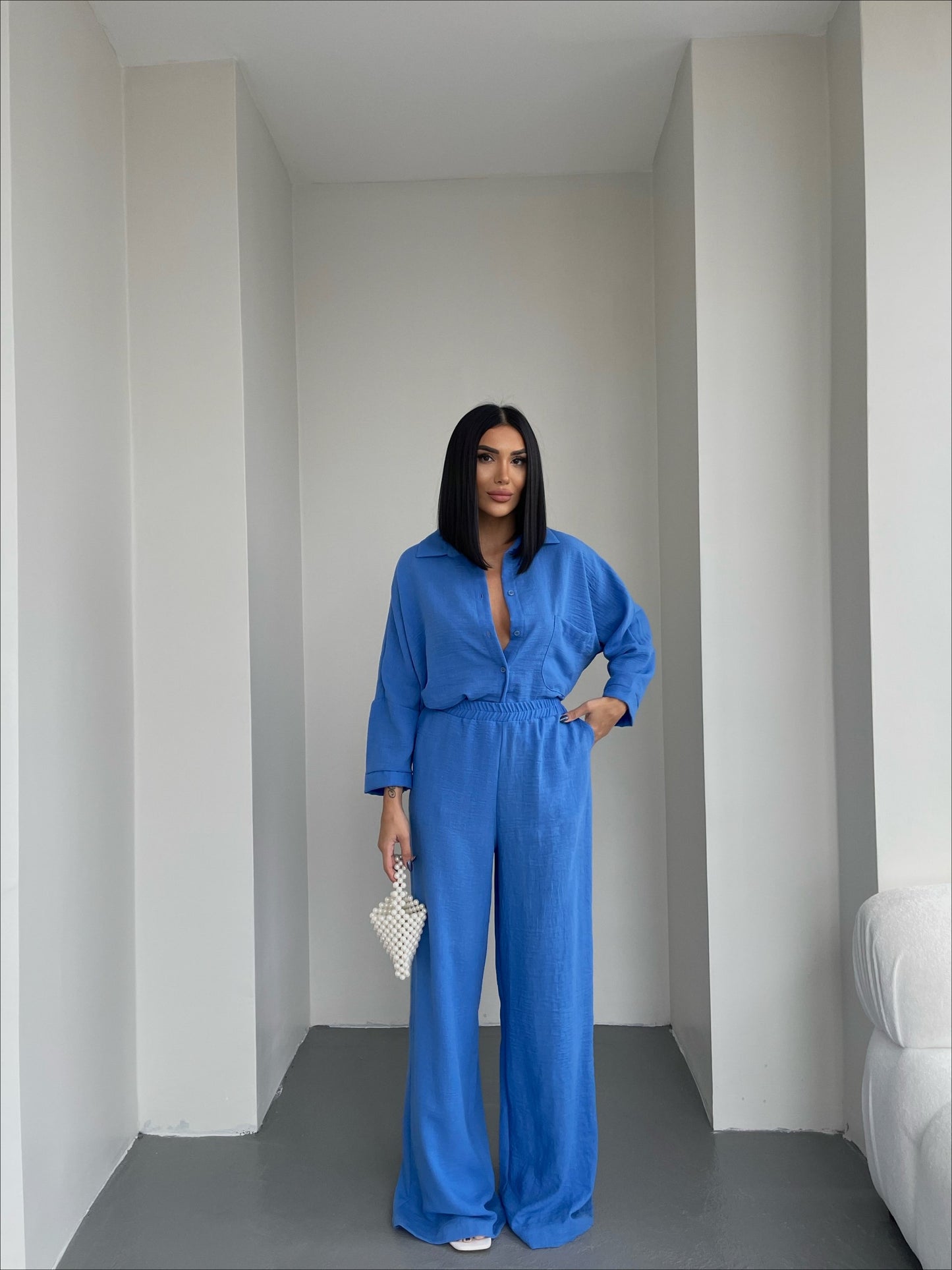 Blue European Linen Co-ord Set