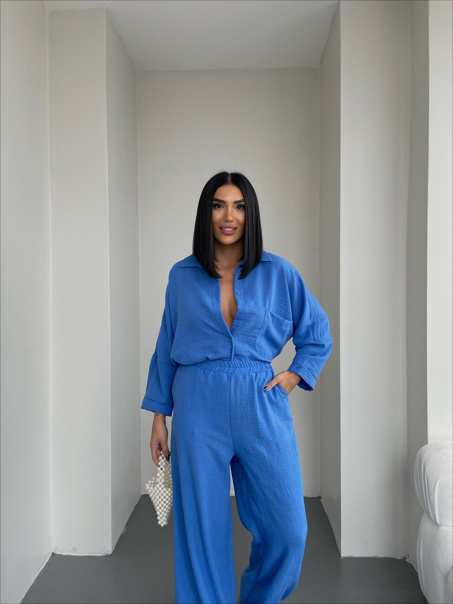 Blue European Linen Co-ord Set