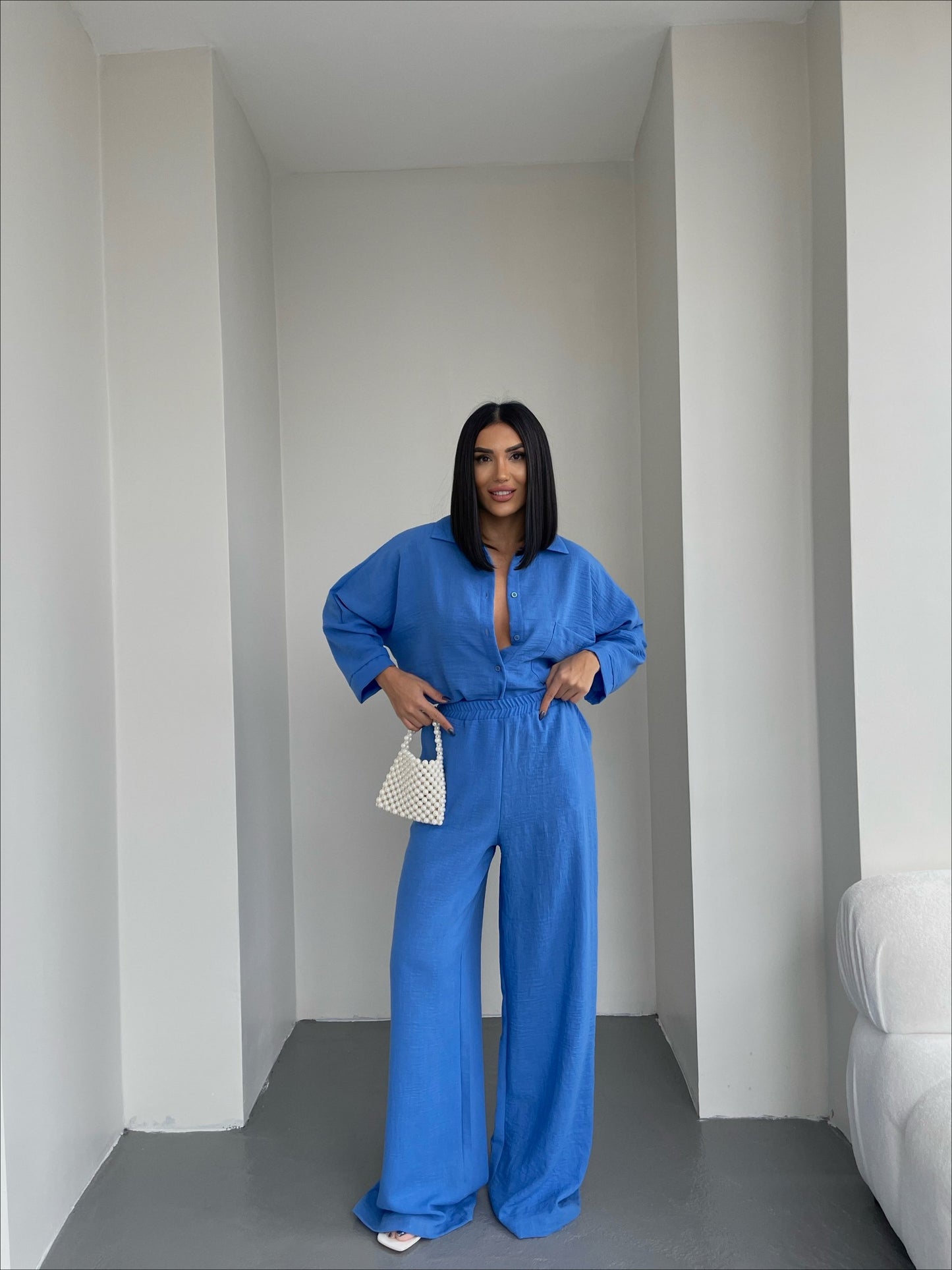 Blue European Linen Co-ord Set